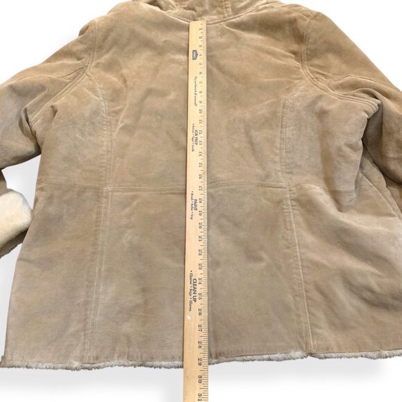 Women’s Suede Penny Lane Coat Tan Ivory Faux Fur Hood Cuffs Sz XXXL Boho - Picture 8 of 12